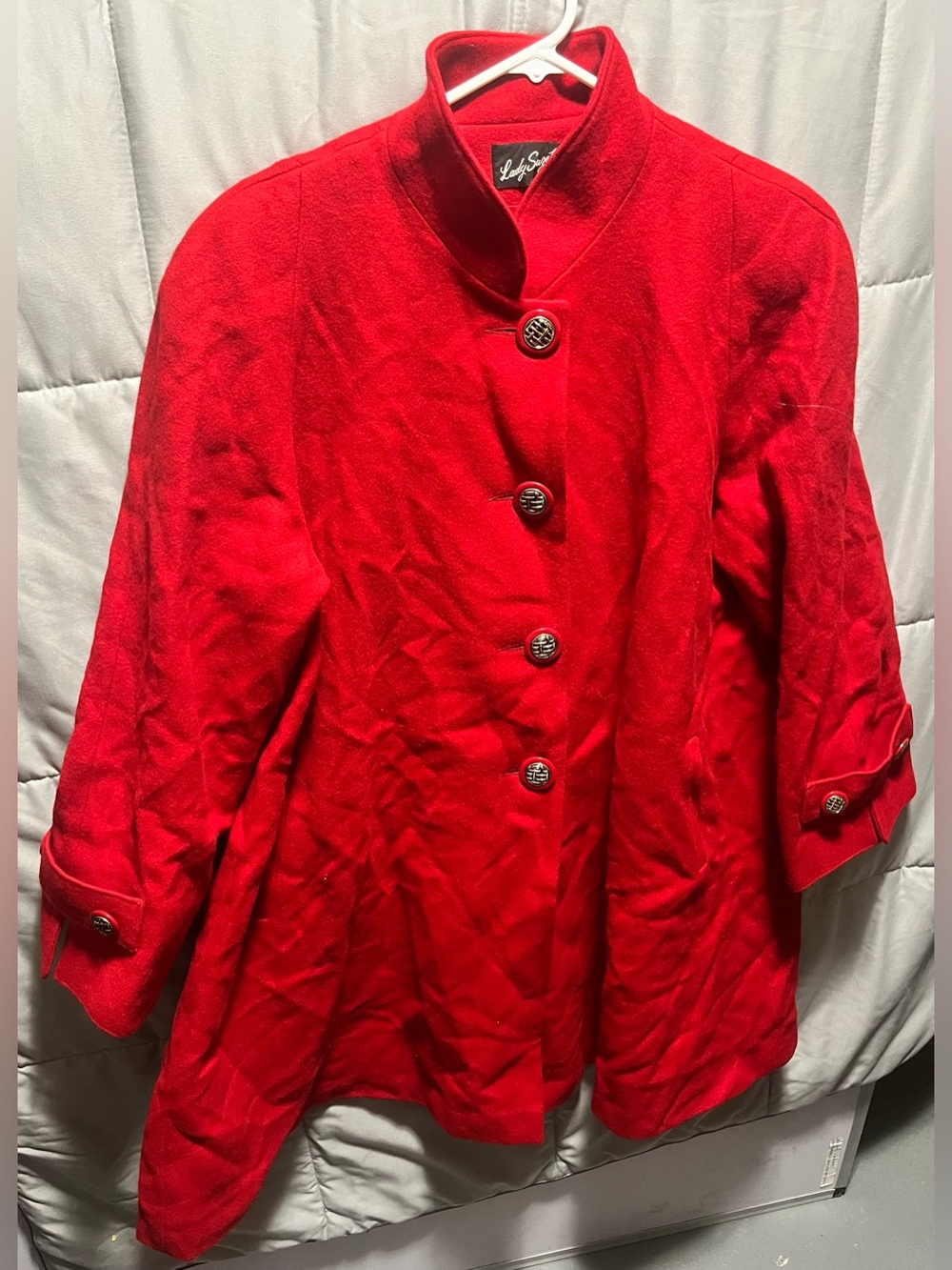 Vintage Lady Suzette Size XL Red Wool Overcoat Made in USA